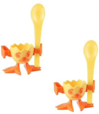 Fackelmann 9909950 Lot de 2 coquetiers, support pour œuf à la coque, coquetier pour œuf coque avec cuillère, Plastique, Jaune, 8 x 5 x 5,5 cm | Petit-déjeuner ludique, Lot de 2, Plastique léger, Format 8 x 5 x 5,5 cm, Lavage au lave-vaisselle