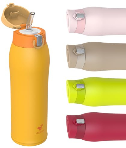 AORIN Trinkflasche - 750ml - 18/8 Edelstahl Wasserflasche Auslaufsicher -Trinkflasche mit Strohhalm BPA-Frei | Schule, Sport, Wasser, Fahrrad