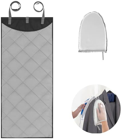 QINGLANG Over The Door Press Pad with Steamer Glove Heat-resistant Over the Door Steamer Pad Vertical Over the Door Ironing Mat Portable Over Door Clothes Steamer Pad for Clothes Home Travel 45.27×18.
