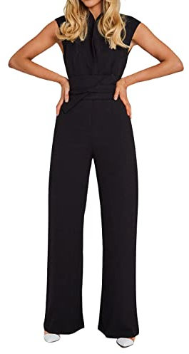 Tuta da donna elegante beige – tuta da lavoro da donna senza maniche intero sportivo Playsuits estate divertente pantaloni estivi morbidi salopette leggere in tessuto morbido, Nero , XL