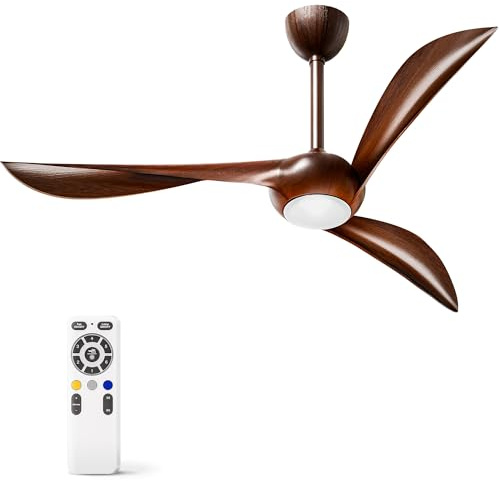 HOOLED Ventilador de techo con luz DC Motor sin escobillas, bajo consumo de energía 132 cm, velocidad del viento ajustable de 6 velocidades con función de temporización, luz LED ajustable en 3