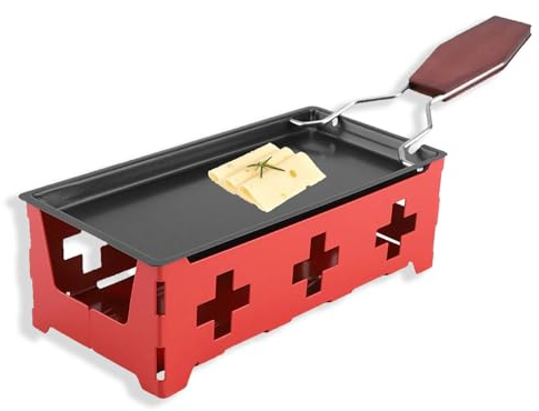 Non Stick Cheese Raclette, Portable Candlelight Cheese Raclette Carbon Steel Rotaster Baking Tray Stove Set with Foldable Handle and Spatula for Cheese Meat Vegetables