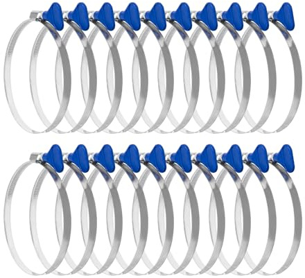 POWERTEC 70260-P2 4 Inch Key Hose Clamp, Thumb Screw Key Adjustable Stainless Steel Hose Clamps for Dust Collection, Dust Collector and Dryer Vent Hose, Pipe Clamp, RV Clamp, Worm Gear Clamp, 20 Pack