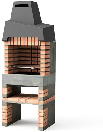 MOVELAR - Barbacoa de Obra Prefabricada de Leña y Carbón Modelo Cali Plus (Gris, Naranja - 76,5 x 58 x 215 cm) REF: 8889/1 - Cocina de Exterior con Chimenea para Jardín y Terraza