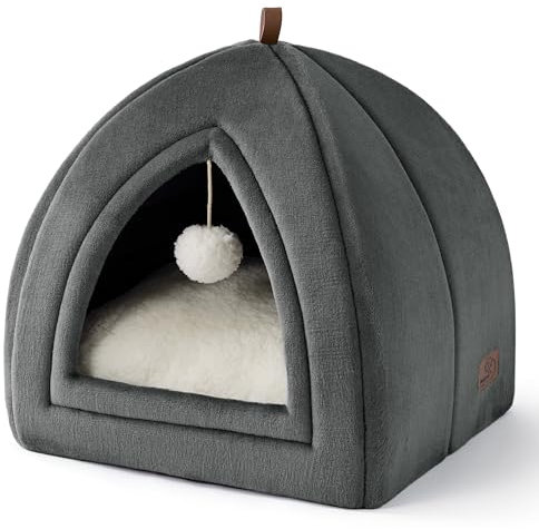 BEDSURE Katzenhöhle große Katzen Dunkelgrau - Faltbare Katzenbett mit waschbaren Kissen, Katzenzelt für Kätzchen kleine, mittelgroße Haustier, weiches und warmes Katzenhaus für drinnen, 40x40x40cm