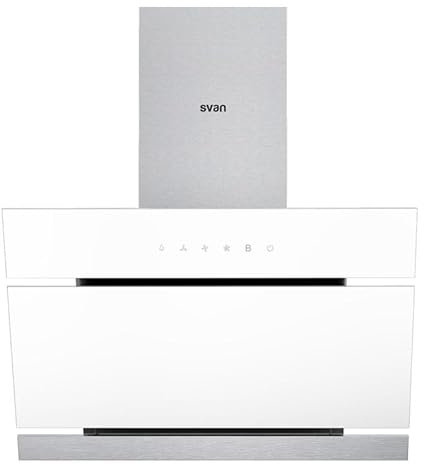 Svan Campana Extractora Inclinada 90cm Cristal blanco SVCC1960B. Potencia 600m3/h, Tiro Doble, 3 Velocidades, Control Táctil, Filtro apto para Lavavajillas.