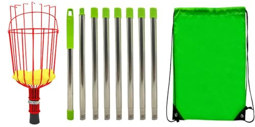 Fruit Picker Pole with Basket, Telescopic Picker Pole Made of Stainless Steel with Basket, Fruit Picker for Reaching Inaccessible Place, Gripper with Basket for Fruit Orange, Lightweight, Stable