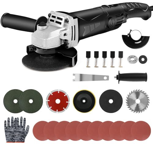 2500W 4 Inch Angle Grinder, Grinder Power Tool, Ø100mm, 11000 RPM, with Side Handle, 2 Cutting Discs, 10 Sandpaper Sheets, 6 Carbon Brushes, Grinding Wheel