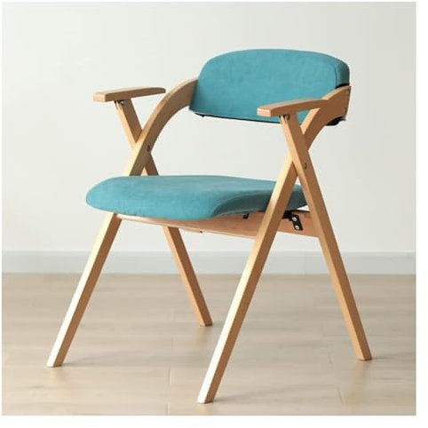 Mid Century Ledersessel mit gepolsterter Sitzfläche und Rückenlehne, Holzrahmen, für Wohnzimmer, Küche, Büro, zusammenklappbarer Esszimmerstuhl (blau)