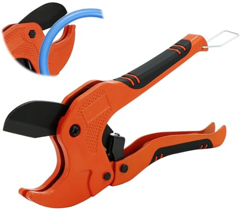 QWORK® PVC Pipe Cutter Ratchet Type,42mm Plastic Pipe Cutter with Ergonomic Handles for PE, PVC,PPR