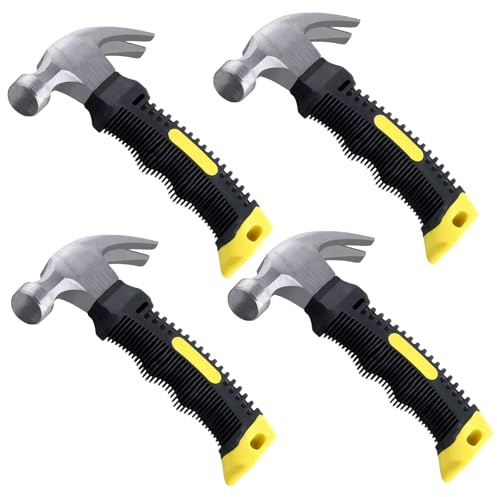 SOUJAP 4PCS 8oz Mini Claw Hammer, Small Stubby Hammer with Carbon Steel Head for Pins, Nail, Camping, Tent Stakes