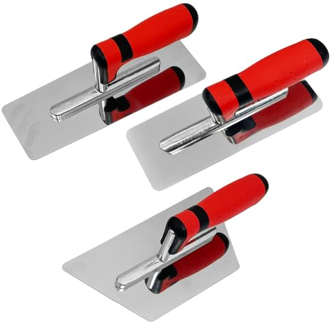 3 Pack Plaster Finishing Trowel Set, Polished Stainless Steel Paint Plastering Hand Tool with Rubber Handle, 0.7mm Thickness Concrete Trowel for Drywall Repairs and Spreading