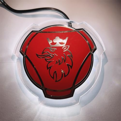 1 Set Rot Silbernes Greifen-Emblem für Scania Auto LKW Frontgrill Motorhaube Abzeichen Emblem mit 24V LED-Beleuchtungsstreifen, passend für beleuchtete LKW-Zubehör (Gelbe Beleuchtung) (Weiße