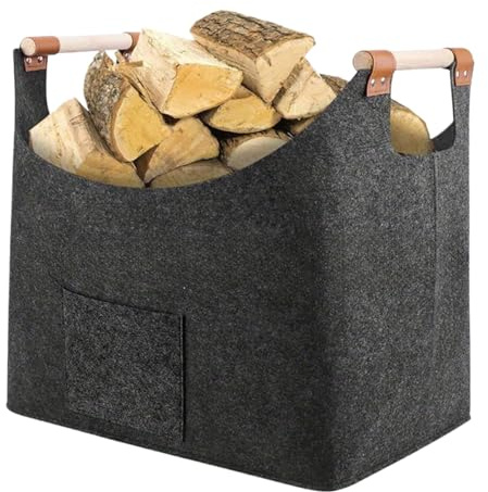 Filztasche - Kaminholzkorb mit stabiler Konstruktion | Kaminholztasche für einfachen Transport | Kaminholzkorb aus Filz mit Griffen perfekt zum Organisieren und Aufbewahren von Brennholz stilvoll und