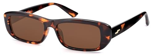 SOJOS Gafas de sol polarizadas rectangulares estrechas para mujer, diseño alargado y elegante, ideales para rostro ancho, UV400, SJ2351，Tortuga Oscura