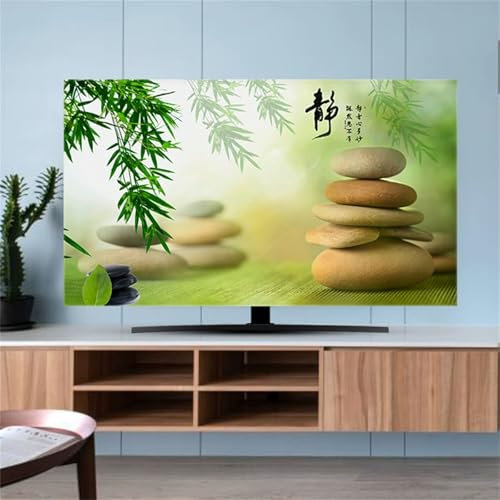 Hixingo Funda Antipolvo TV, Patrón Hoja de Bambú 3D Cubierta Television Interior 32-80inch Cubierta Antipolvo TV Funda Televisor Interior Protector de Televisión (Hoja de Bambú,80inch)