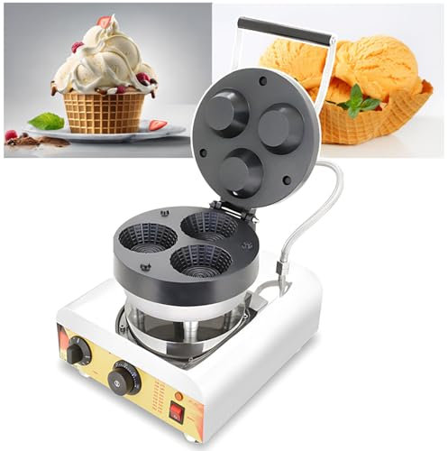 Waffle Bowl Maker, Electric Ice Cream Cone Maker, Commercial 1600W Waffle Cone Machine with Temperature and Time Control, Handle, Waffle Bowl Maker for Serving Ice Cream and Fruit