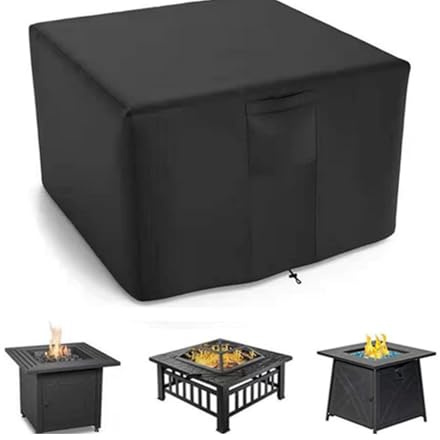 Feuerstelle Abdeckung Quadratisch - Premium Wasserdichte & Winddichte Schutzhülle Aus 420D Oxford Gewebe Für Gas-Feuertisch, Terrasse Und Gartenmöbel (82x82x61cm,Schwarz 600D)