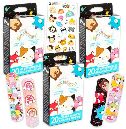 Squishmallows Bandages Set for Kids - Bundle Includes 3 Boxes of 20 Count Colorful Adhesives and Stickers | Squishmallows First Aid Kit Supplies for Girls, Boys