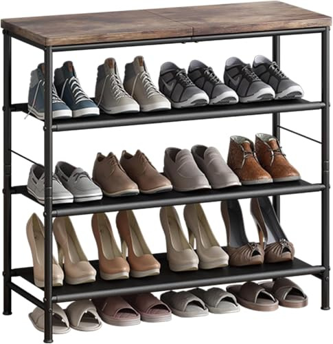 Dazioter Shoe Rack, 5-Tier Metal Shoe Shelves with Wooden Top,Shoe Organizer for Closet, Hallway, Entryway, Living Room