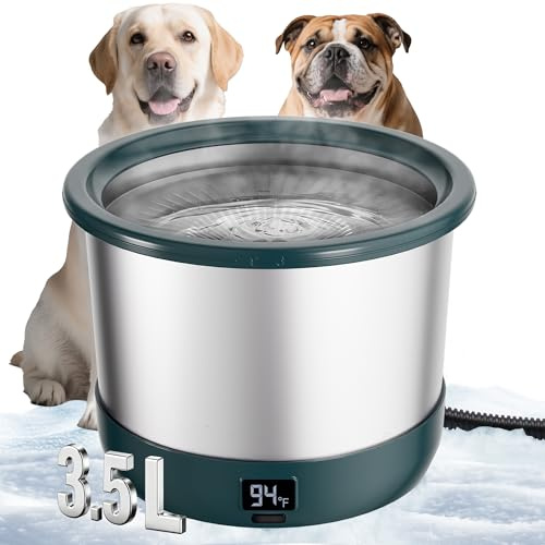 Twinsing 3,5 l beheizter Wassernapf für Hunde, Edelstahl, einstellbare Temperatur, beheizter Hundenapf mit Digitalanzeige, kein Verschütten, beheizter Futternapf für den Außenbereich, bietet warmes