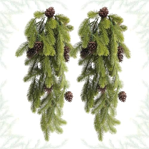 JINXIAN Rami di Pino Artificiale di Natale 2 Pezzi 74 cm Ramo di Abete in Plastica con Pigne Rami Pino Decorativi Natalizi per Giardino Decorazioni Fai da Te Decorazione per Esterni