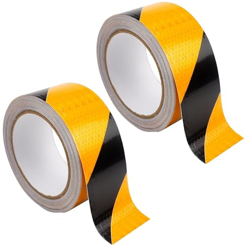 Mxdzshy 2 Rouleaux 5CMx25M Bande Réfléchissante Autocollante Ruban Reflechissant Adhesif Ruban d'avertissement de Sécurité Ruban De Signalisation Pour Voitures Remorques Extérieur (Jaune et Noir)