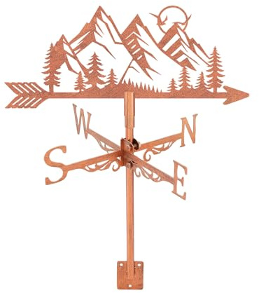 SUPERDANT Mountain Silhouette Weather Vane Forest Tree Metal Weathervane Sun and Birds Windvanes Copper Weathercock Decorative Wind Direction Signs for Farmhouse Sheds Outdoor Garden Lawn Roof Decor
