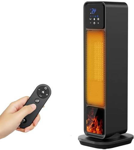 Riscaldamento supplementare 2200W Radiatore Elettrico, Modalità Eco, 3 Modalità Riscaldate, 180° Oscillazione, Telecomando, Protezione Multipla Display LED, Effetto Fiamma, Timer 24H, per Casa