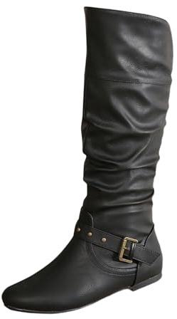 Botines para mujer de invierno, monocolor, aspecto retro, de piel, versátiles, negros, redondos, de encaje, diseño de deslizamiento, cinturón de piel, con hebilla, botines elegantes, 01 negro, 38.5 EU