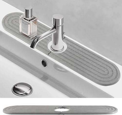 EPODA Diatomit Abtropfmatte, Wasserhahn Matte Abtropfmatte, Schneller Trocknungsstein, Super Saugfähiger Spritzschutz für Küche und Badezimmer, Grau 40x10cm