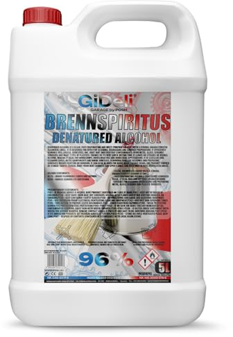 GiDeli Alcool di combustione, incolore, 5 l, versatile alcool per casa, officina e giardino, per pulire, sgrassare e accendere – senza residui e prestazioni