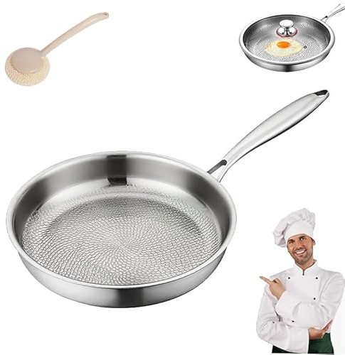 Generisch Padella in titanio non rivestita con coperchio, in titanio, 20/24/26/28/30 cm, rivestimento antiaderente, durevole, resistente al calore, antigraffio (senza coperchio, 28 cm)