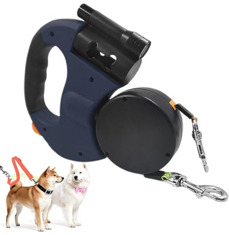 Dubbelkoppel, ergonomiskt vadderat handtag halkfri vikbart verktyg – infällbar dubbel hundkoppel, för camping utomhus promenader vandring löpning mark