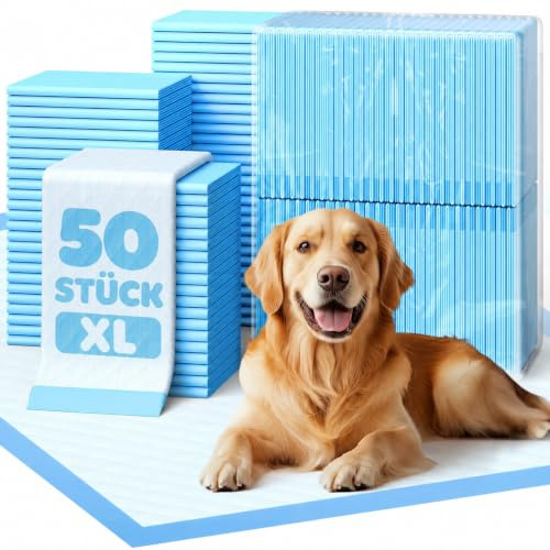 Powools PIPI Matten Hunde 86 x 71cm, 6-lagige Welpenunterlagen 50 Stück | Extra große Größe, 6-Lagen-Saugtechnologie, Auslaufsicherer Schutz, Vielseitige Verwendung