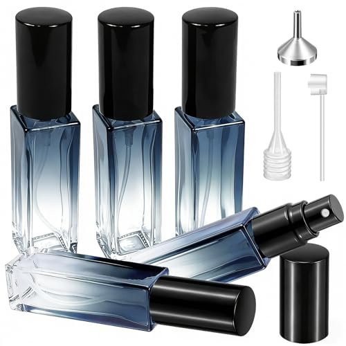 Qufiiry 5Pack 10ml Perfume Travel Bottle Glass Refillable Atomiser Set with Funnel Dropper Leakproof Portable Perfume Spray Bottles for Women Men Travel