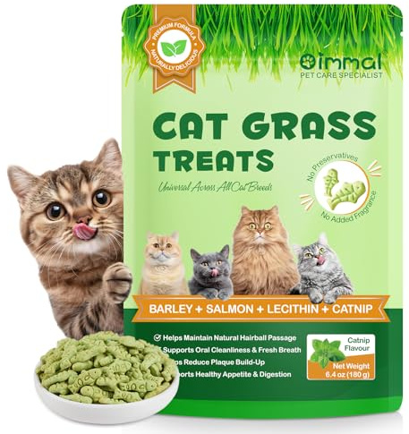 Cat Grass Treats, Cat Treats for Indoor Cats, Freeze Dried Cat Treats 180g | for Supports Digestive Health & Hairball Control, Encourages Chewing and Teeth Cleaning, Catnip Flavour