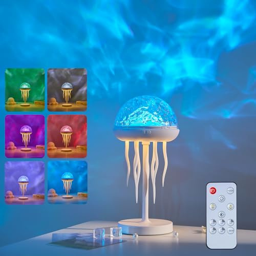 Maxspace Sternenhimmel Projektor mit 7 Farben, 2 in 1 Quallen Lampe mit Fernbedienung und Timer, Wasserwellen Aurora Lampe Nachtlicht Kinder für Partys Spiele Gaming Raumdekoration Geschenk (Quallen)