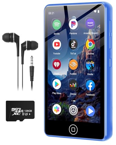 Lecteur MP3 Spotify avec Bluetooth et Wi-Fi, AGXOV Baladeur MP3 Bluetooth avec écran Tactile de 4,02 Pouces, 144Go Lecteur MP4 Compatible avec Radio FM, Amazon Music, Deezer, Pandora, Play Store, Bleu