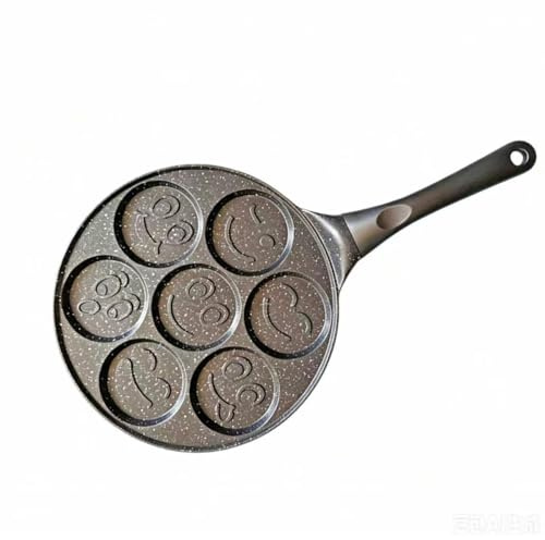 Yumzxin 7 Hole Pancake Pan with Smiley Face Design - Non-Stick Mini Pancake Maker, Lightweight Cast Aluminum Crepe Pan, Perfect for Kids Breakfast, Holiday Brunch, Birthday, and Xmas Gift