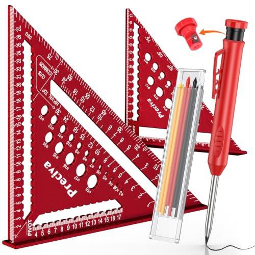 Preciva Zimmermannswinkel Set, Multifunktional Anschlagwinkel Metall Aluminium Lineal Winkelführung 18cm+30cm Schreinerwinkel Tischlerwinkel Winkelmesser [+ Tieflochmarker]