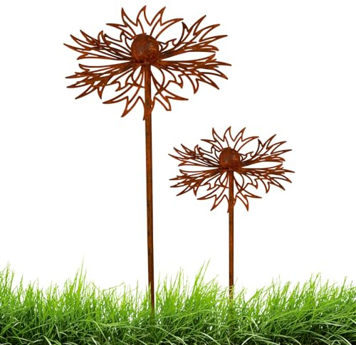 DASIAUTOEM Gartendeko 2er Set, Rostige GartendekoSet Rost Deko, Metall Rost Gartendeko, Gartendeko Für Draußen, Edelrost Rankstab Beetstecker Topfstecker Naturrost für Garten Terrasse Balkon