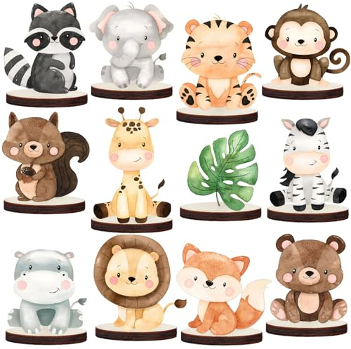 Goiern 12 Pièces Décorations De Table Safari pour Fête De Bébé Animaux Mignons Sauvage Un