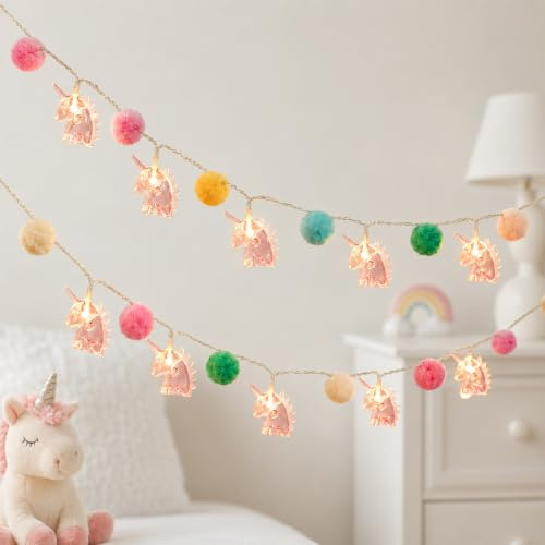 SPERMUOY Einhorn Lichterkette – Lichterkette Kinderzimmer Mädchen mit LED Neon-Effekt, Einhorn Lampe als Wanddeko, Lichterkette Innen für Kinderzimmer, Schlafzimmer, Geburtstag & Party