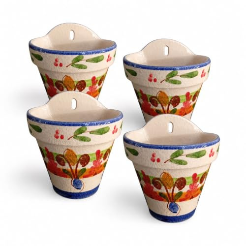 Ceracor Ceramicas Maceta Colgante cerámica Pack de 4, maceteros 17 x 18 cm para Plantas, Pared, balcón y terraza