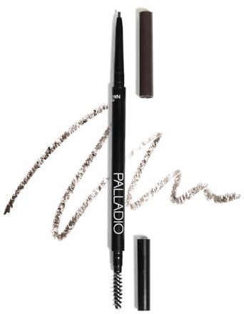 Palladio Beauty Brow Definer Pencil, Black Brown, Ultra Precise Twist-Up Eye Brow with Long-Staying Power, Spooley Brush Blends Color for Natural Finish, No Eyebrow Pencil Sharpener Required