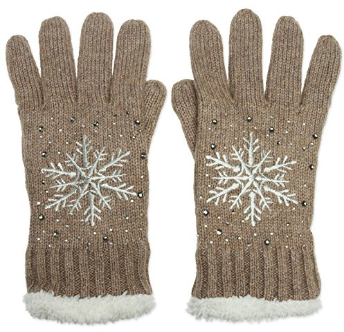 Caspar GLV009 warm gefütterte Damen Strick Handschuhe mit gesticktem Eiskristall und dezentem Strass