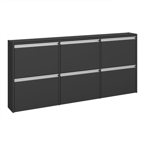 Steens Skyline Schhuhschrank , 153 x 71 x 18 cm (B/H/T), 6 Fächer, zur Wandmontage geeignet, MDF, Schwarz