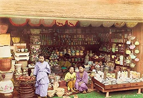 Large display of porcelain in retail shop including bonsai pans bowls flasks and pots Poster Print by Imperial Art School of Japan (24 x 36)
