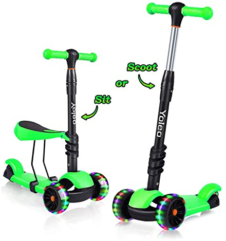 YOLEO 3-in-1 Kinder Roller Scooter mit Abnehmbarem Sitz, PU Räder, Höheverstellbare Lenker für Kleinkinder Jungen Mädchen ab 2 Jahre